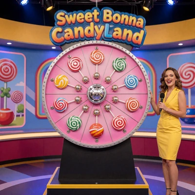 Sweet Bonanza CandyLand Live Show mit rosa Gl&uuml;cksrad
