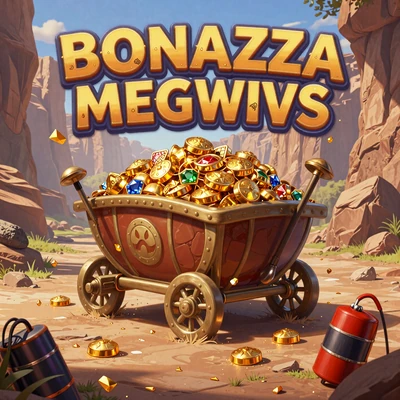 Bonanza Megaways Slot mit Goldminen-Wagen und Edelsteinen